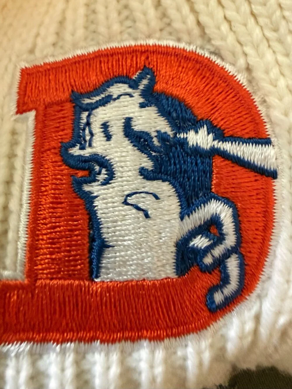 Mitchell & Ness Denver Broncos Vintage Logo Cream Knit Beanie Hat